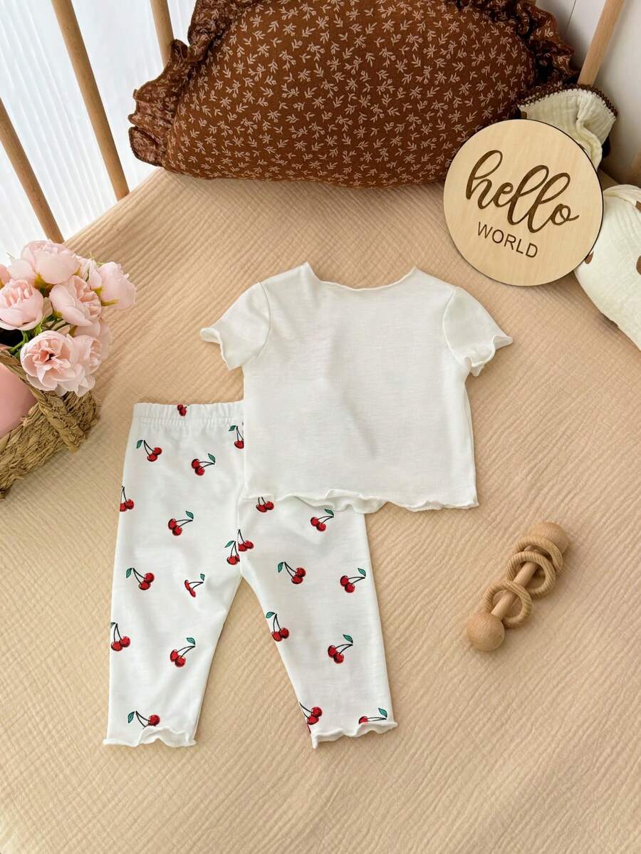 2PCS Baby Daisy Print T-Shirt and Shorts Set for Summer Daily Wear
