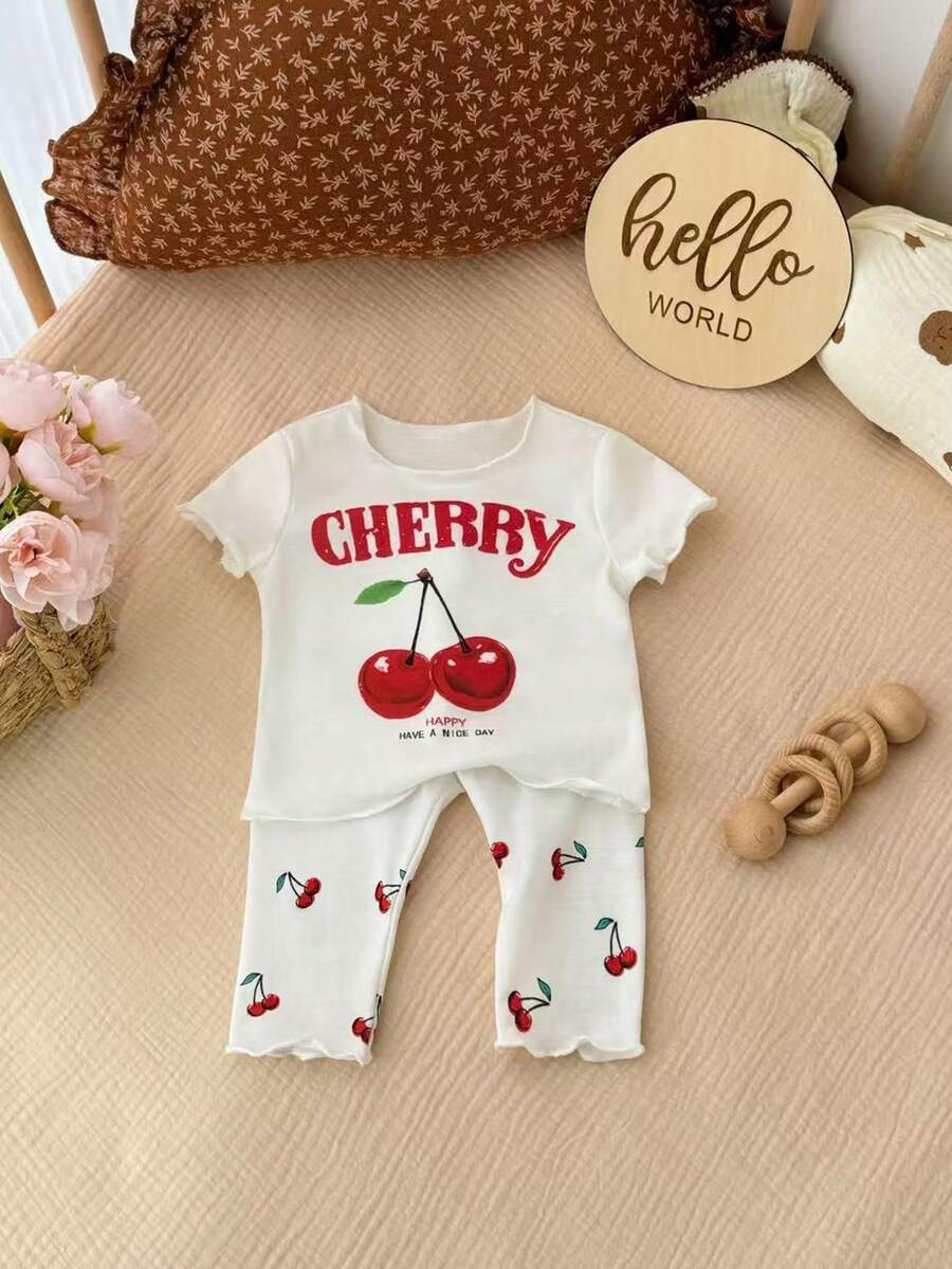 2PCS Baby Daisy Print T-Shirt and Shorts Set for Summer Daily Wear