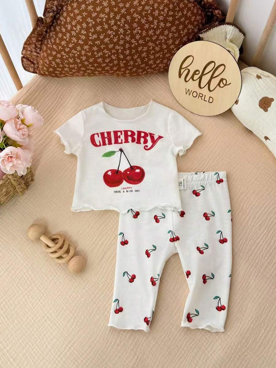 2PCS Baby Daisy Print T-Shirt and Shorts Set for Summer Daily Wear