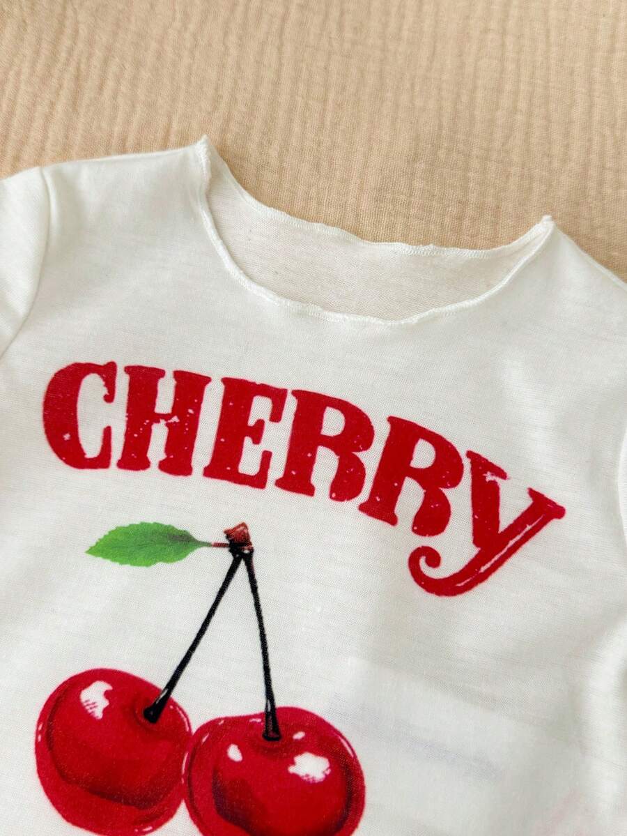 2PCS Baby Daisy Print T-Shirt and Shorts Set for Summer Daily Wear