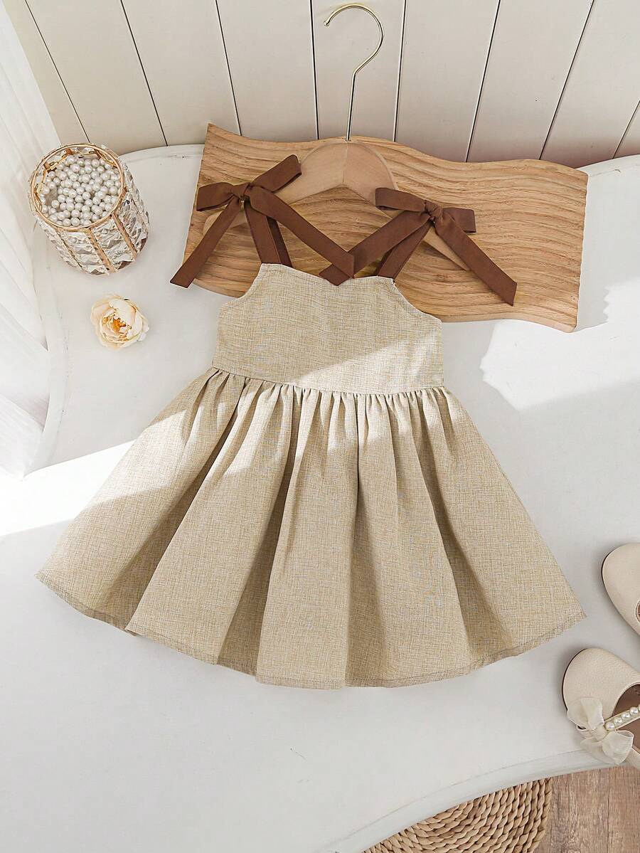 Little Girls Floral Print Sleeveless Dress With Bow Tie Waist Cute Summer Outfit