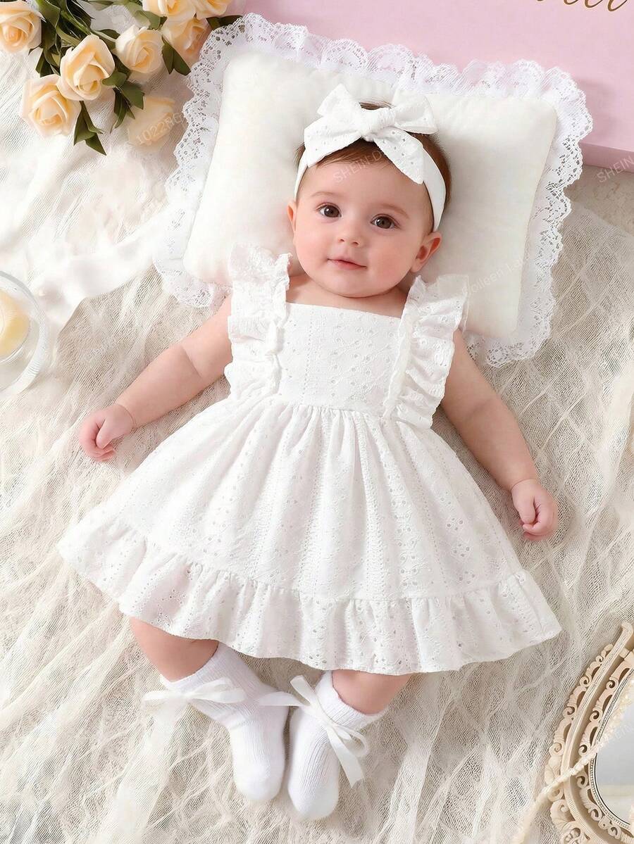 2PCS Baby Strawberry Plaid Dress and Bow Headband Set for Cute Spring and Summer Outings