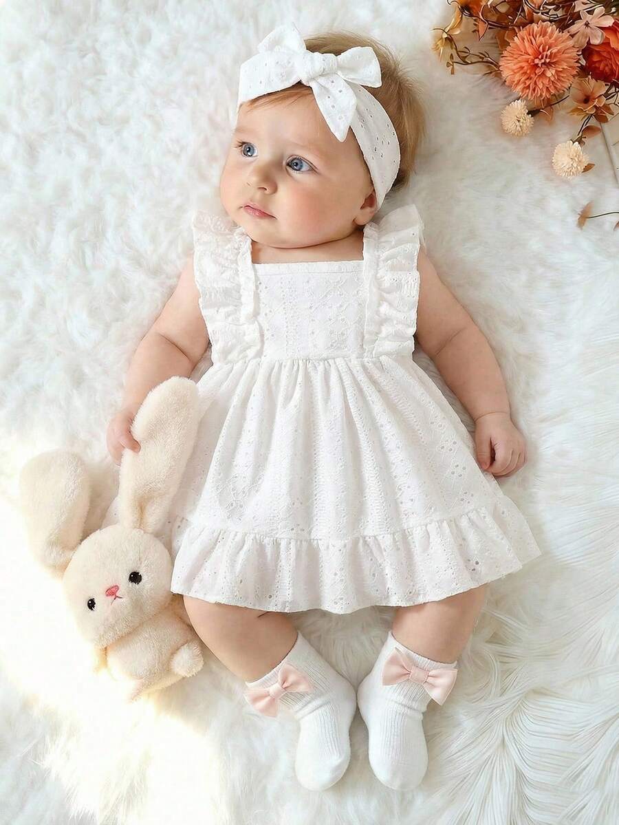 2PCS Baby Strawberry Plaid Dress and Bow Headband Set for Cute Spring and Summer Outings