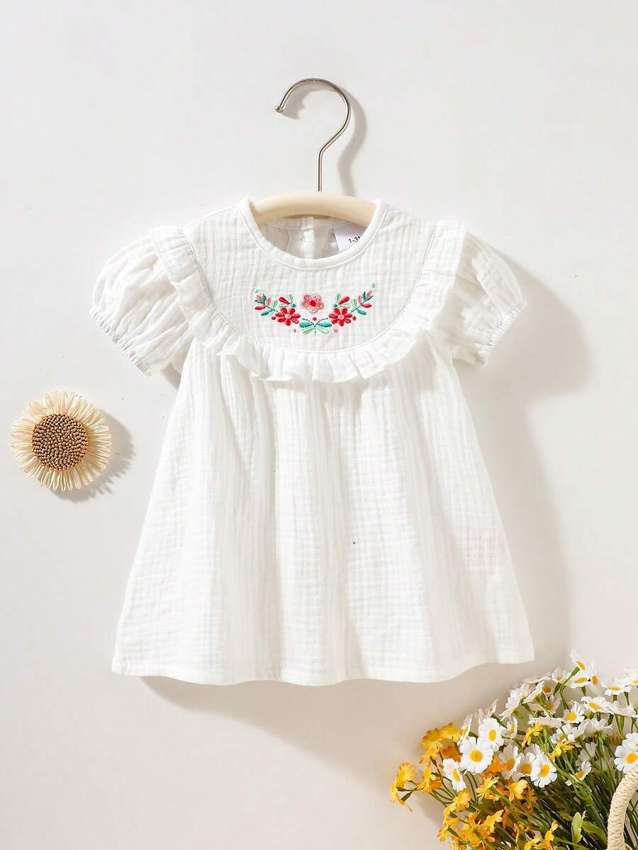 Baby Embroidered Puff Sleeve Dress for Cute Summer Outings and Photoshoots