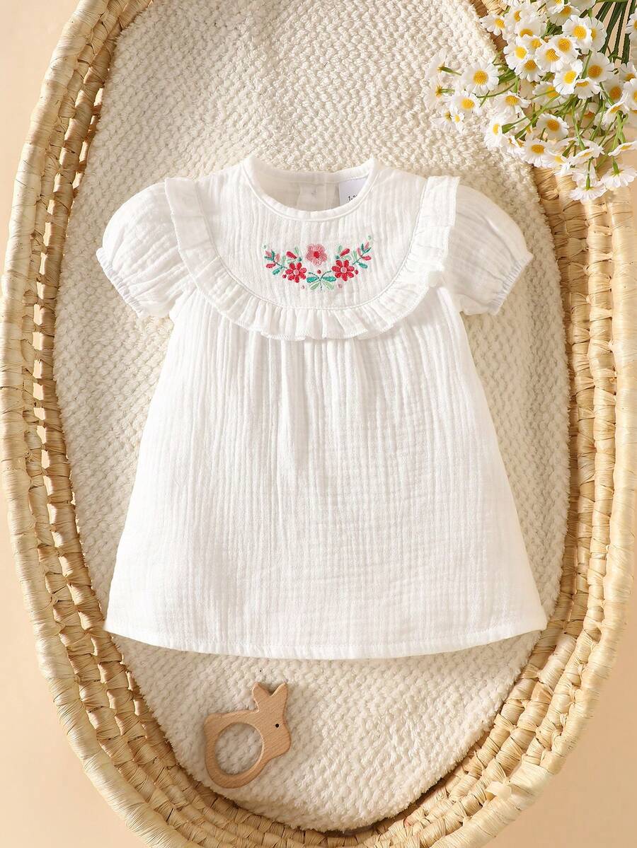 Baby Embroidered Puff Sleeve Dress for Cute Summer Outings and Photoshoots