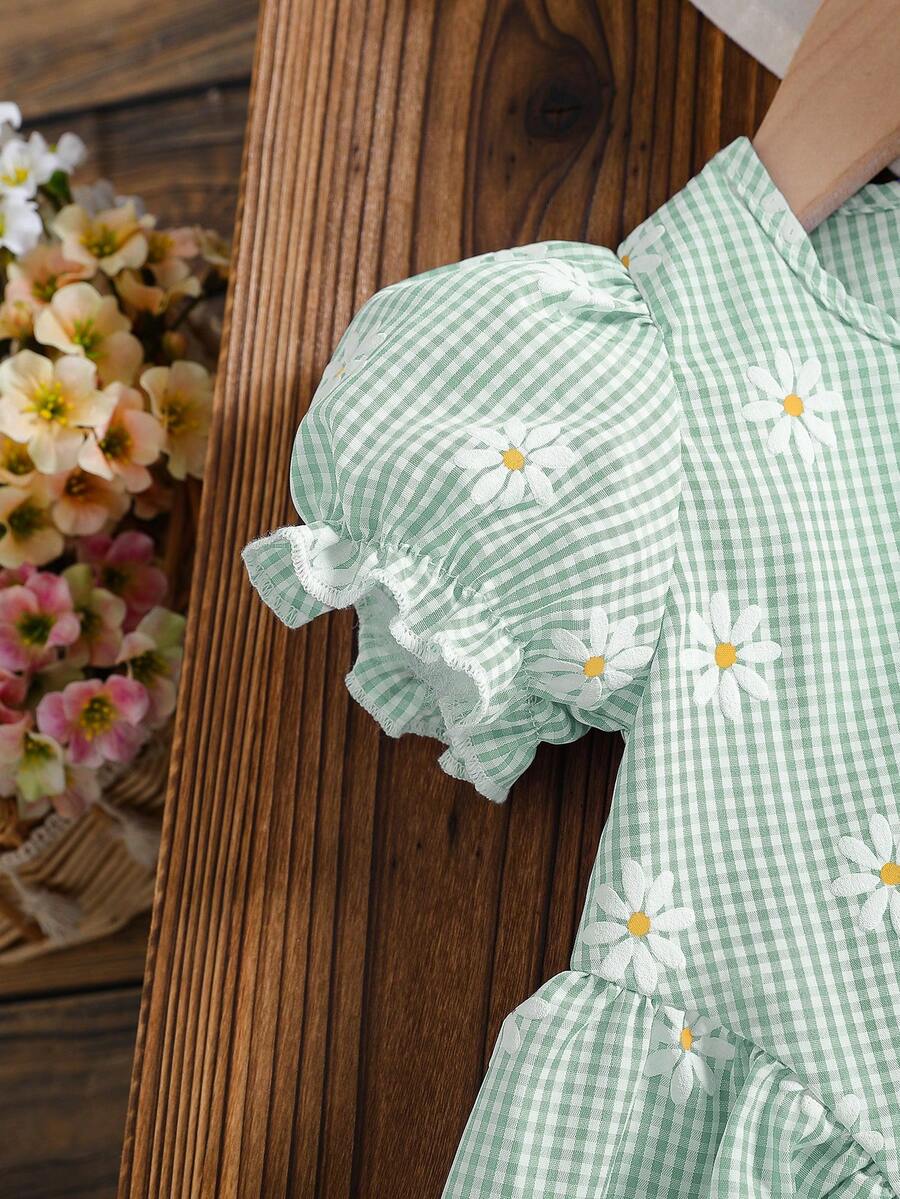 Baby Girls Cherry Plaid Dress And Beret Hat Set Cute Summer Vacation Outfit