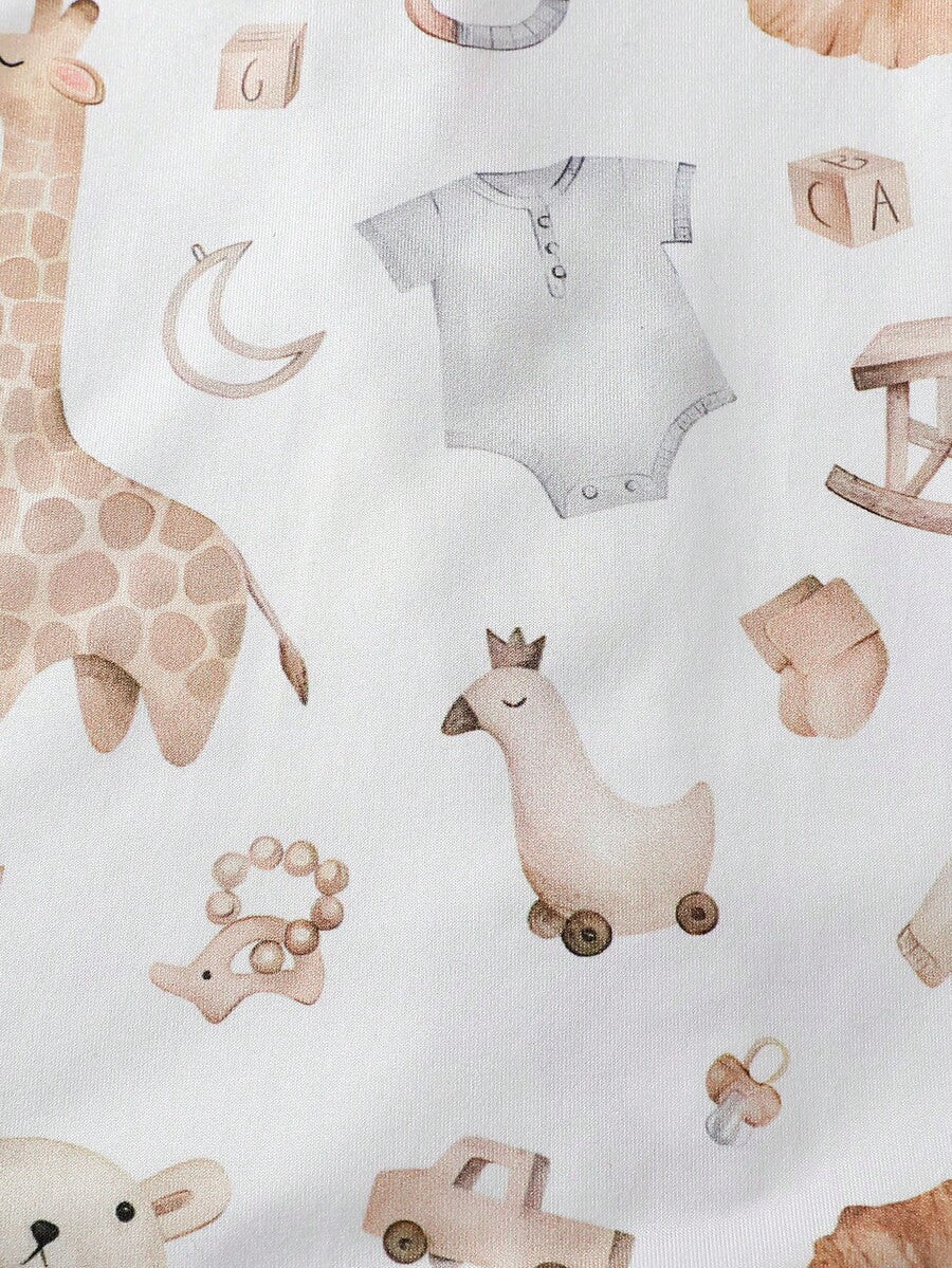 2PCS Baby Elephant Print Long Sleeve Romper Set for Cozy Autumn and Winter Wear