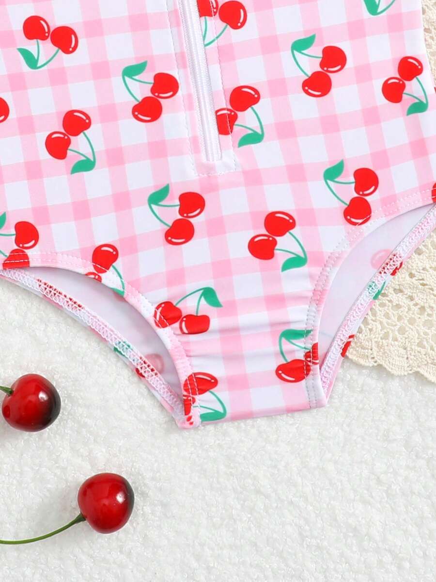 Baby Cherry Print Ruffle One-Piece Swimsuit for Vacation and Summer Play