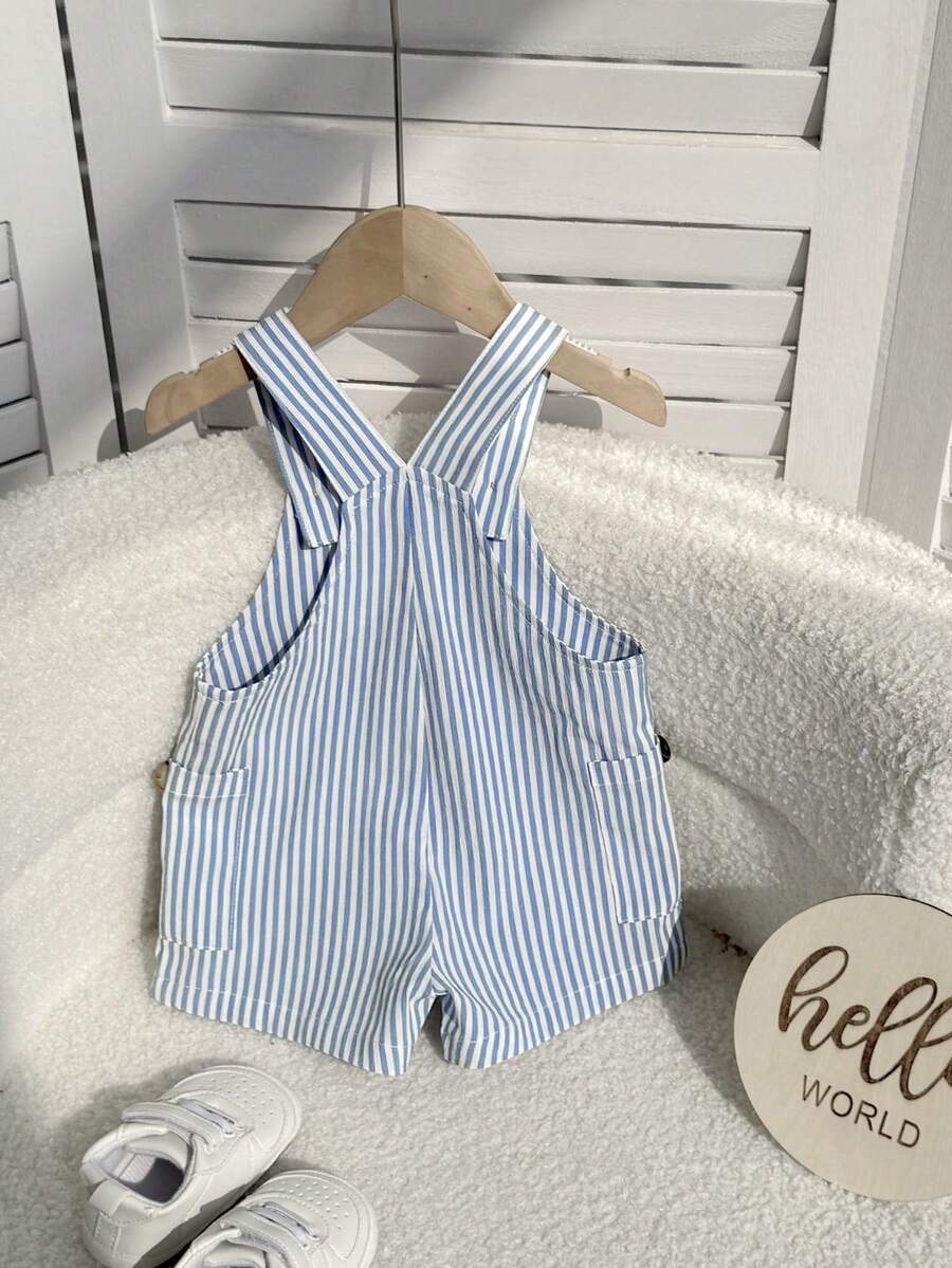 2PCS Baby Duck Striped Sleeveless Romper and Hat Set for Cute Summer Daily Wear