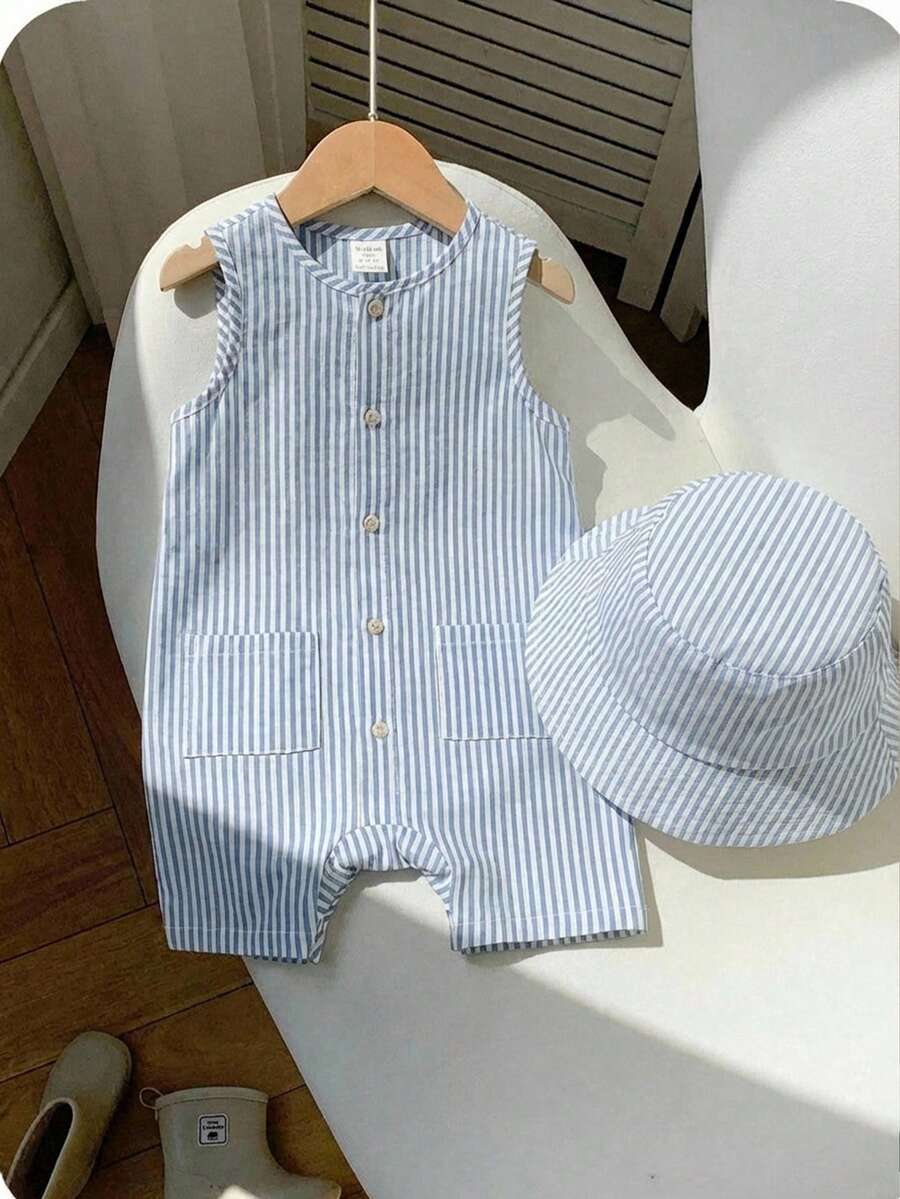 Baby Boy White Sleeveless Romper with Pockets Casual Short Jumpsuit for Everyday Wear