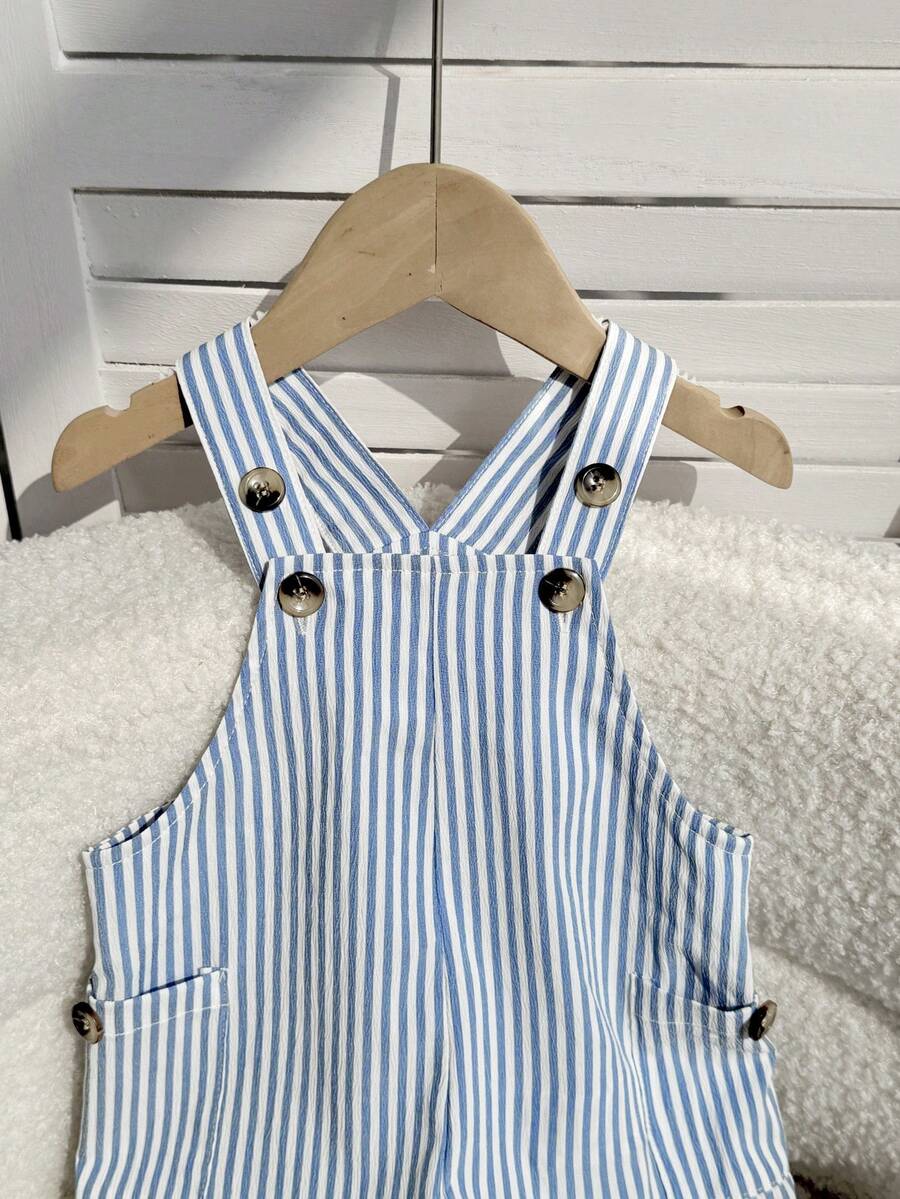 2PCS Baby Duck Striped Sleeveless Romper and Hat Set for Cute Summer Daily Wear
