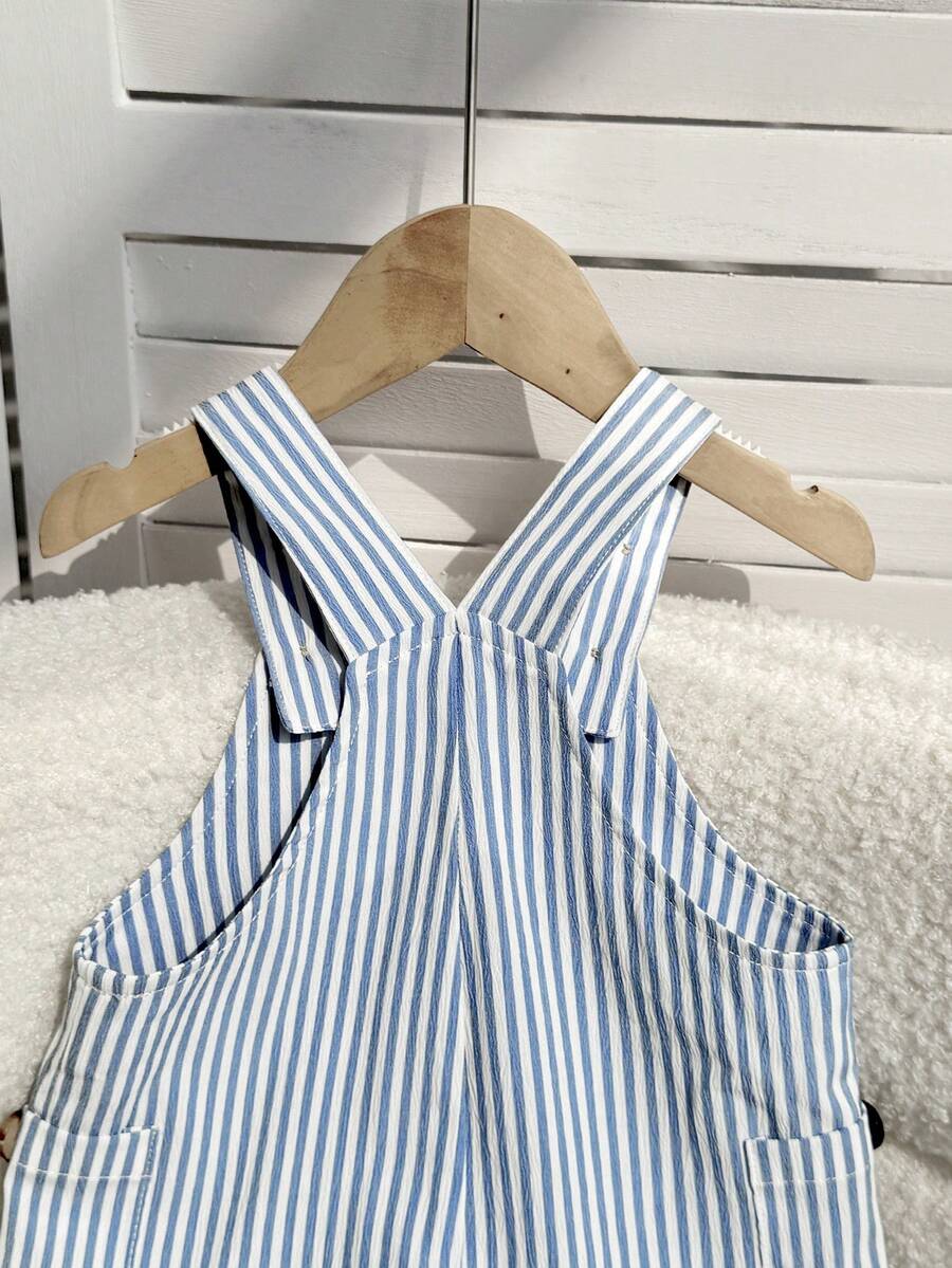 2PCS Baby Duck Striped Sleeveless Romper and Hat Set for Cute Summer Daily Wear
