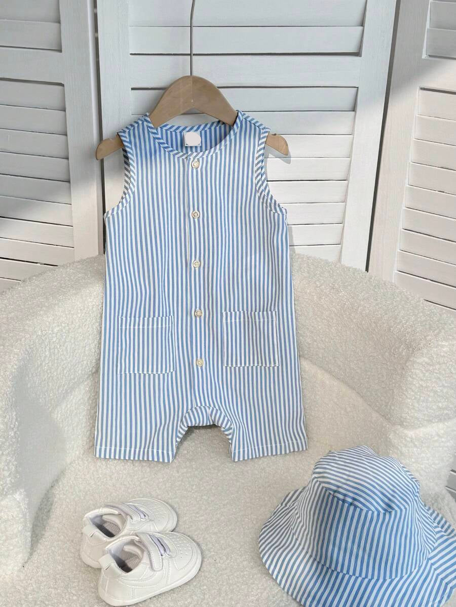 Baby Boy White Sleeveless Romper with Pockets Casual Short Jumpsuit for Everyday Wear