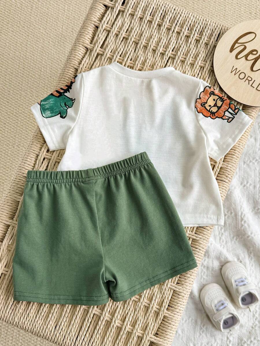 Newborn Boy & Girl Summer Knit Outfit -Cute Cartoon Bear Striped Shirt & Shorts Set