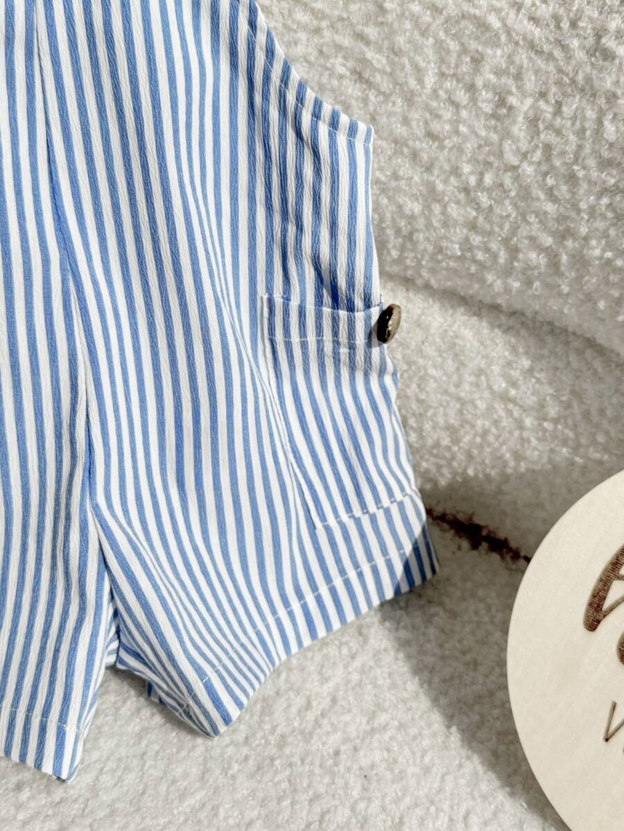 2PCS Baby Duck Striped Sleeveless Romper and Hat Set for Cute Summer Daily Wear
