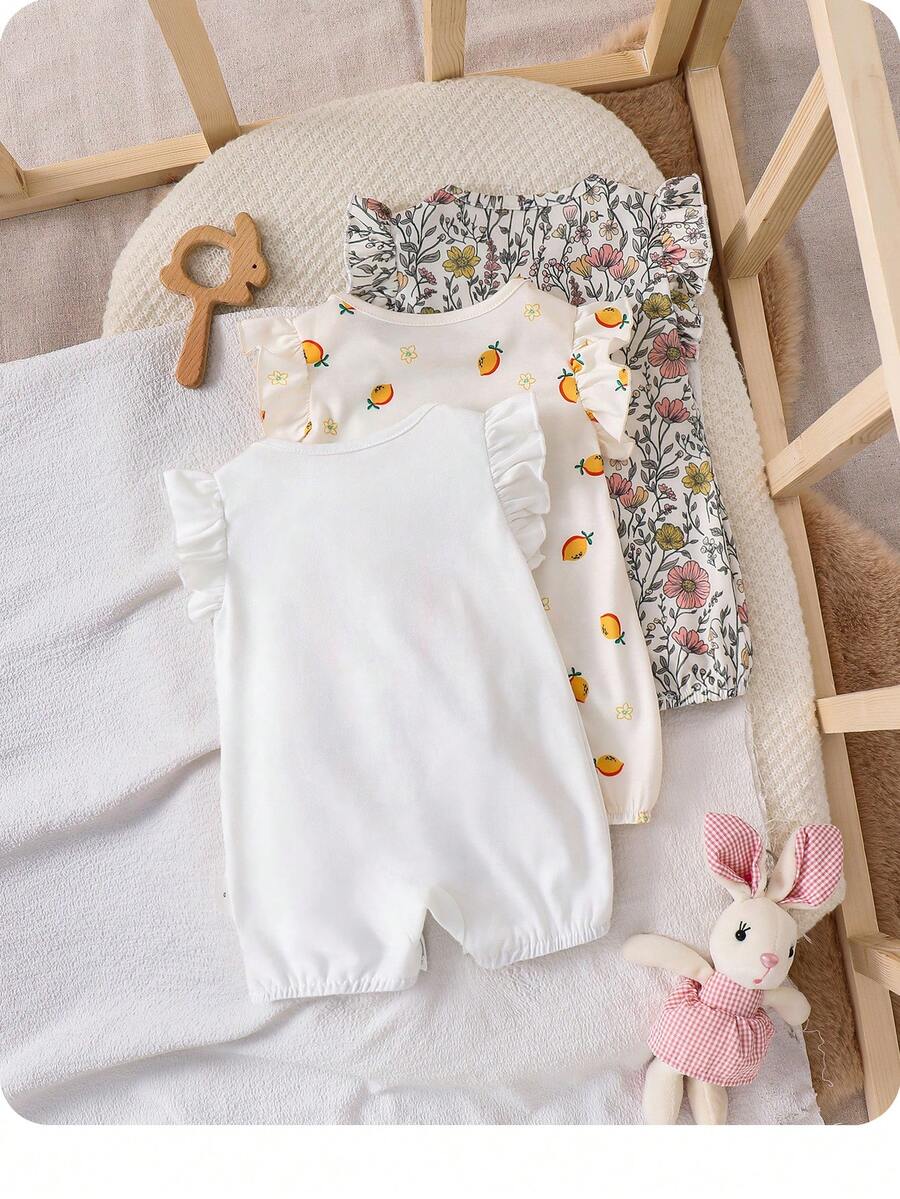 Newborn Soft Knit Summer Romper Set - 3pcs Cute Cartoon Graphic Outfits