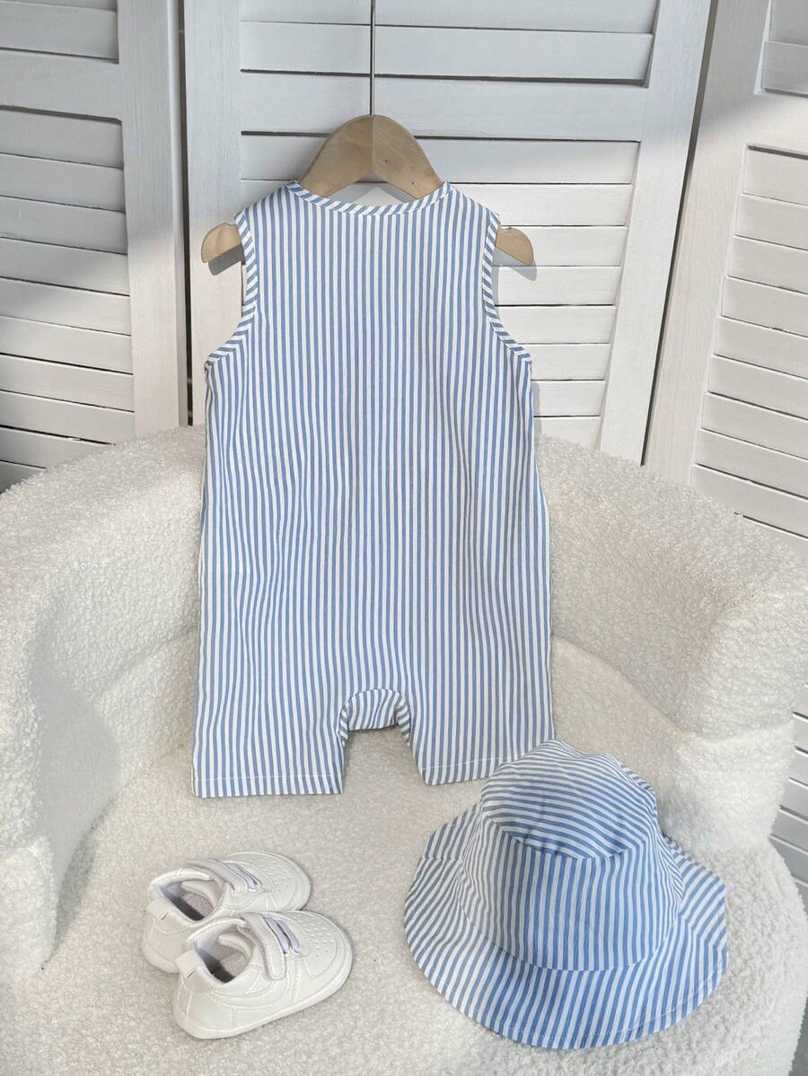 Baby Boy White Sleeveless Romper with Pockets Casual Short Jumpsuit for Everyday Wear