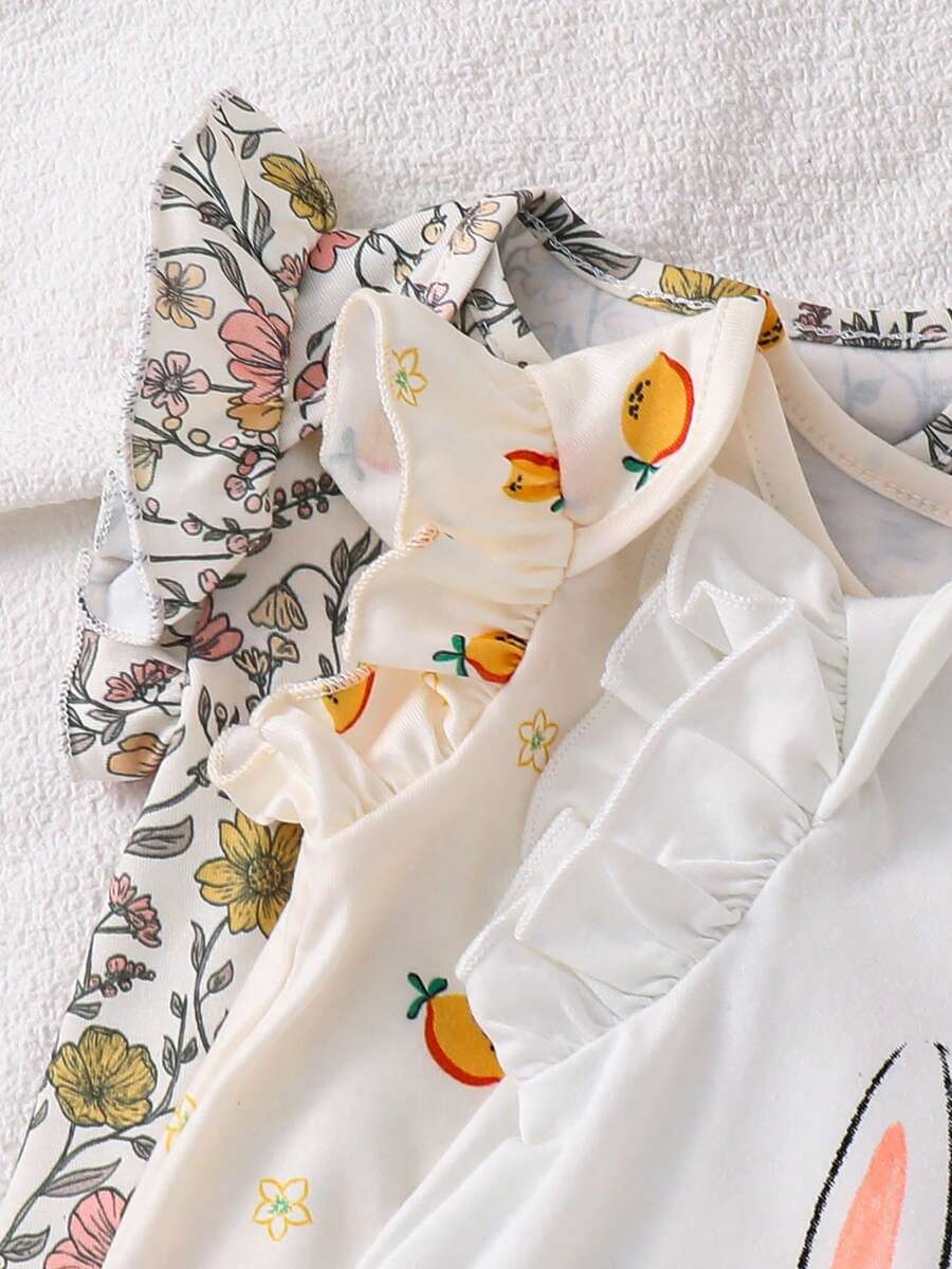 Newborn Soft Knit Summer Romper Set - 3pcs Cute Cartoon Graphic Outfits