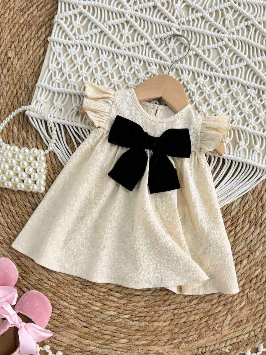 Infant Ivory Short Sleeve Dress - Elegant Textured Fabric for Little Ones