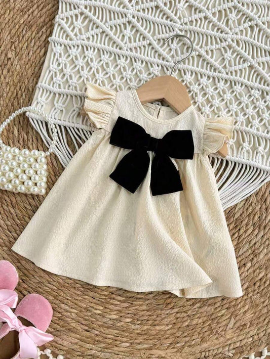 Infant Ivory Short Sleeve Dress - Elegant Textured Fabric for Little Ones