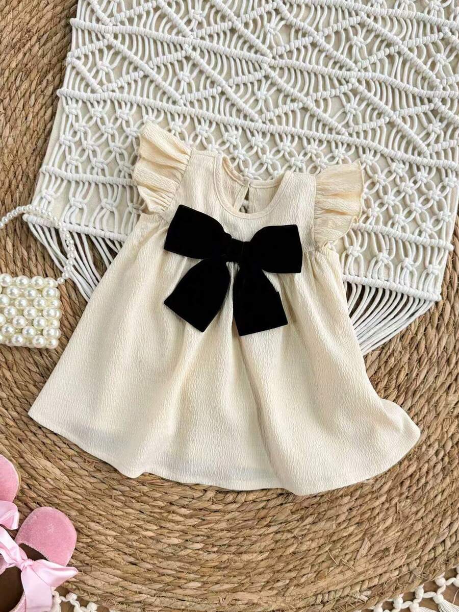 Infant Ivory Short Sleeve Dress - Elegant Textured Fabric for Little Ones