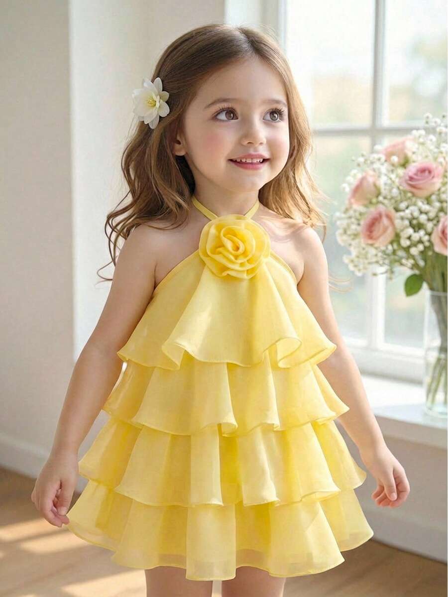 Toddler Girls Sleeveless Floral Sundress With Ruffle Detail Cute Party Wear