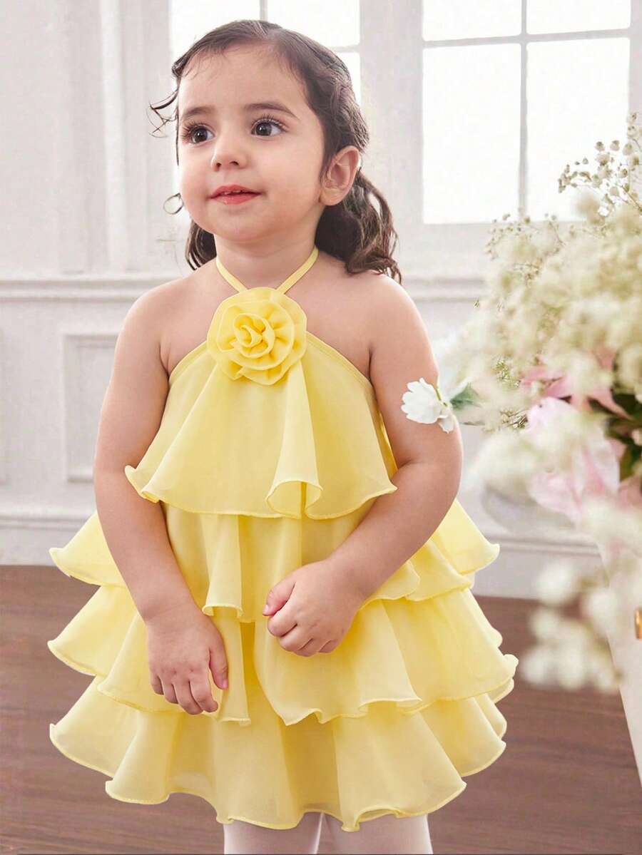 Toddler Girls Sleeveless Floral Sundress With Ruffle Detail Cute Party Wear