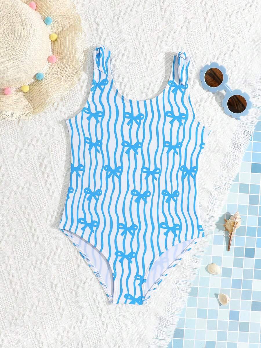 Little Girls Floral And Stripe Print Swimwear Fashion Summer Pool Outfit