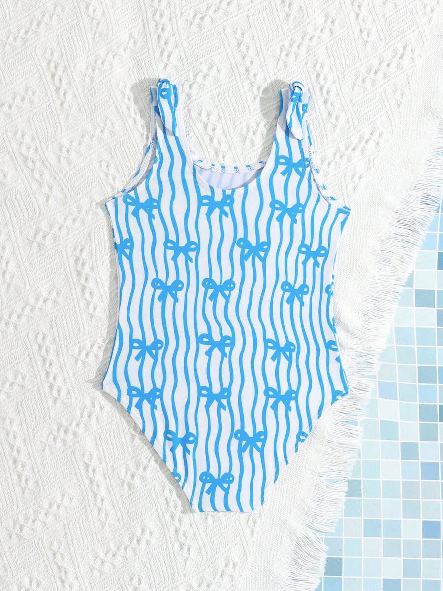 Little Girls Floral And Stripe Print Swimwear Fashion Summer Pool Outfit