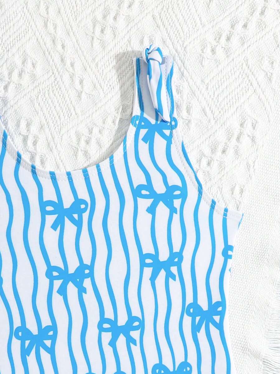 Little Girls Floral And Stripe Print Swimwear Fashion Summer Pool Outfit