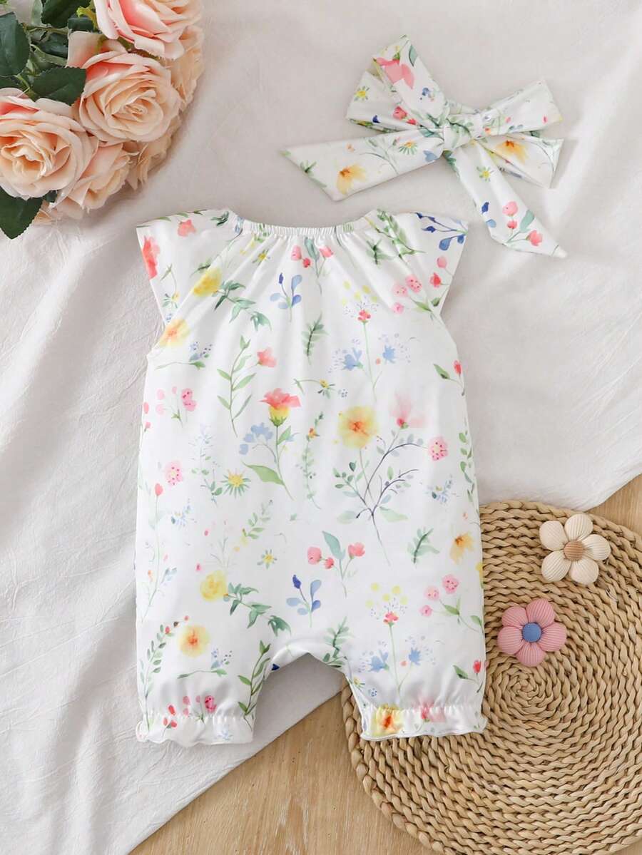 Floral Print Ruffle Baby Girl Romper for Casual Everyday Wear