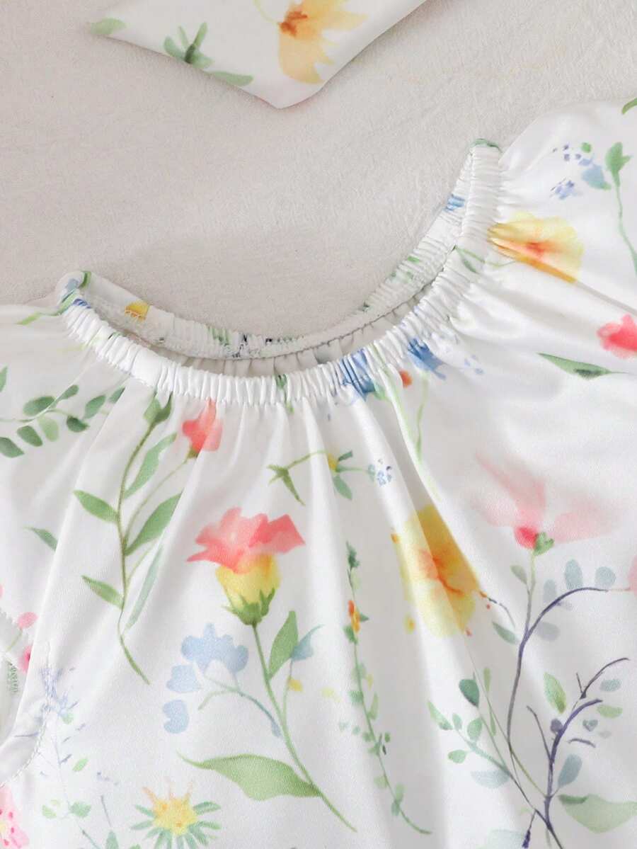 Floral Print Ruffle Baby Girl Romper for Casual Everyday Wear