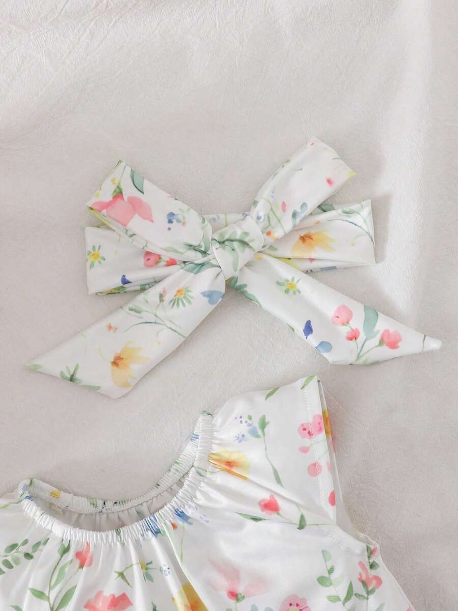Floral Print Ruffle Baby Girl Romper for Casual Everyday Wear
