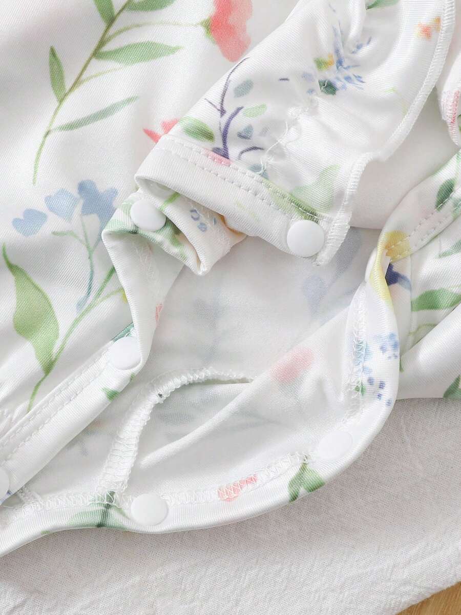 Floral Print Ruffle Baby Girl Romper for Casual Everyday Wear