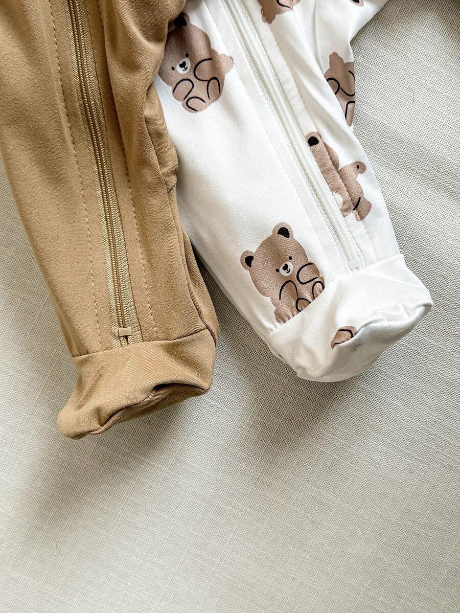 2PCS Baby Elephant Print Long Sleeve Romper Set for Cozy Autumn and Winter Wear