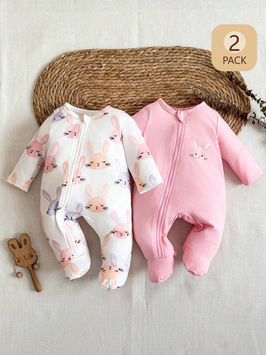 2PCS Baby Elephant Print Long Sleeve Romper Set for Cozy Autumn and Winter Wear