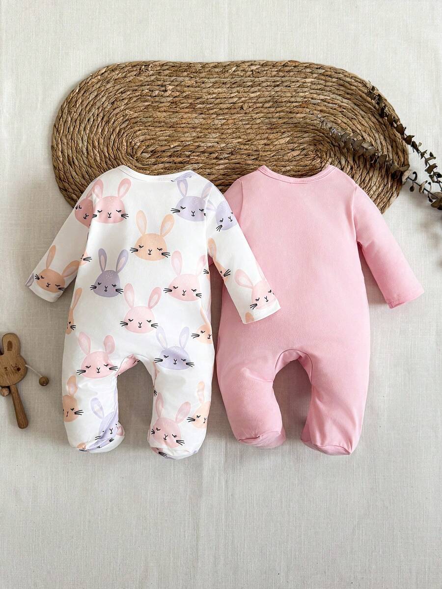 2PCS Baby Elephant Print Long Sleeve Romper Set for Cozy Autumn and Winter Wear