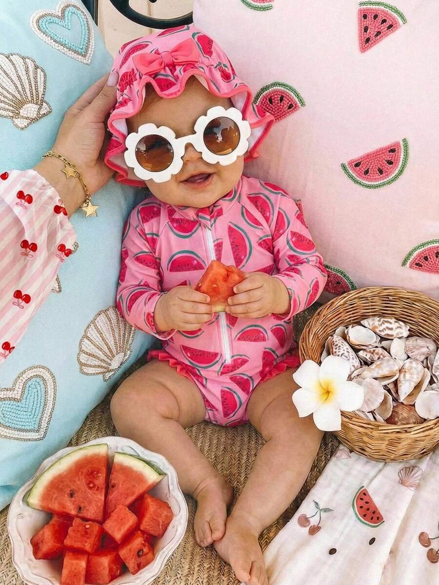 Baby Girls Cartoon Print Swimsuit Romper Casual Summer Vacation Beachwear