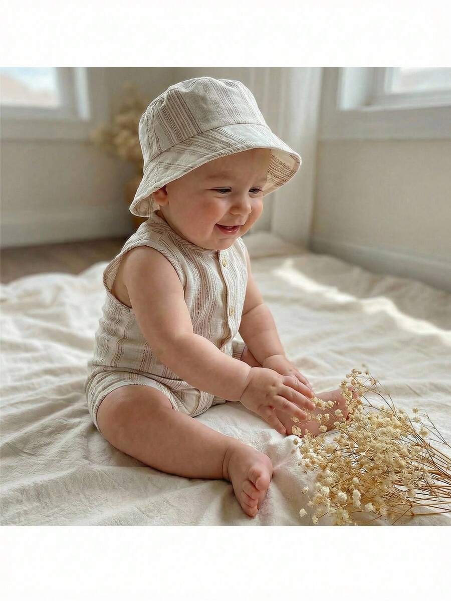 Baby Boy White Sleeveless Romper with Pockets Casual Short Jumpsuit for Everyday Wear