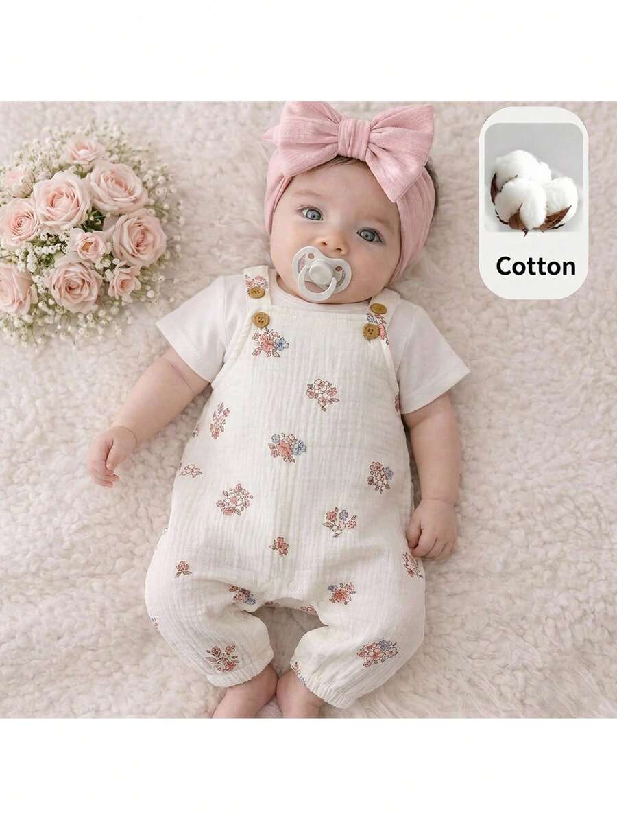 Baby Girl Floral Print Cami Romper - Trousers and Matching Pants 2 Piece Set