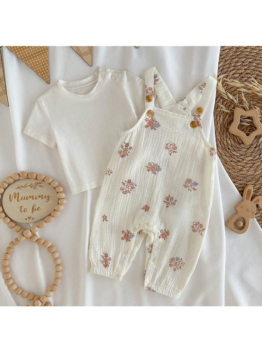 Baby Girl Floral Print Cami Romper - Trousers and Matching Pants 2 Piece Set