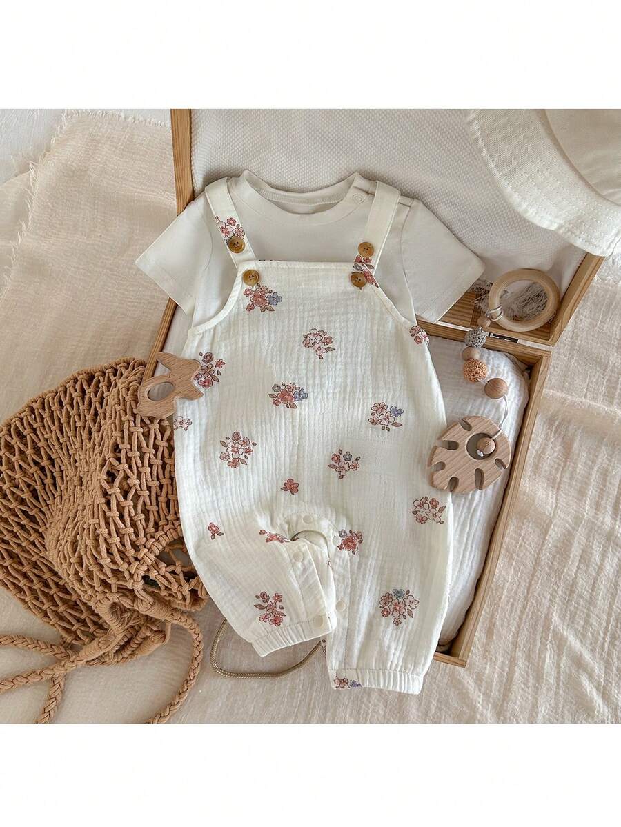 Loomiva Baby Girl Floral Strap Romper & Pants Set - Soft & Comfortable