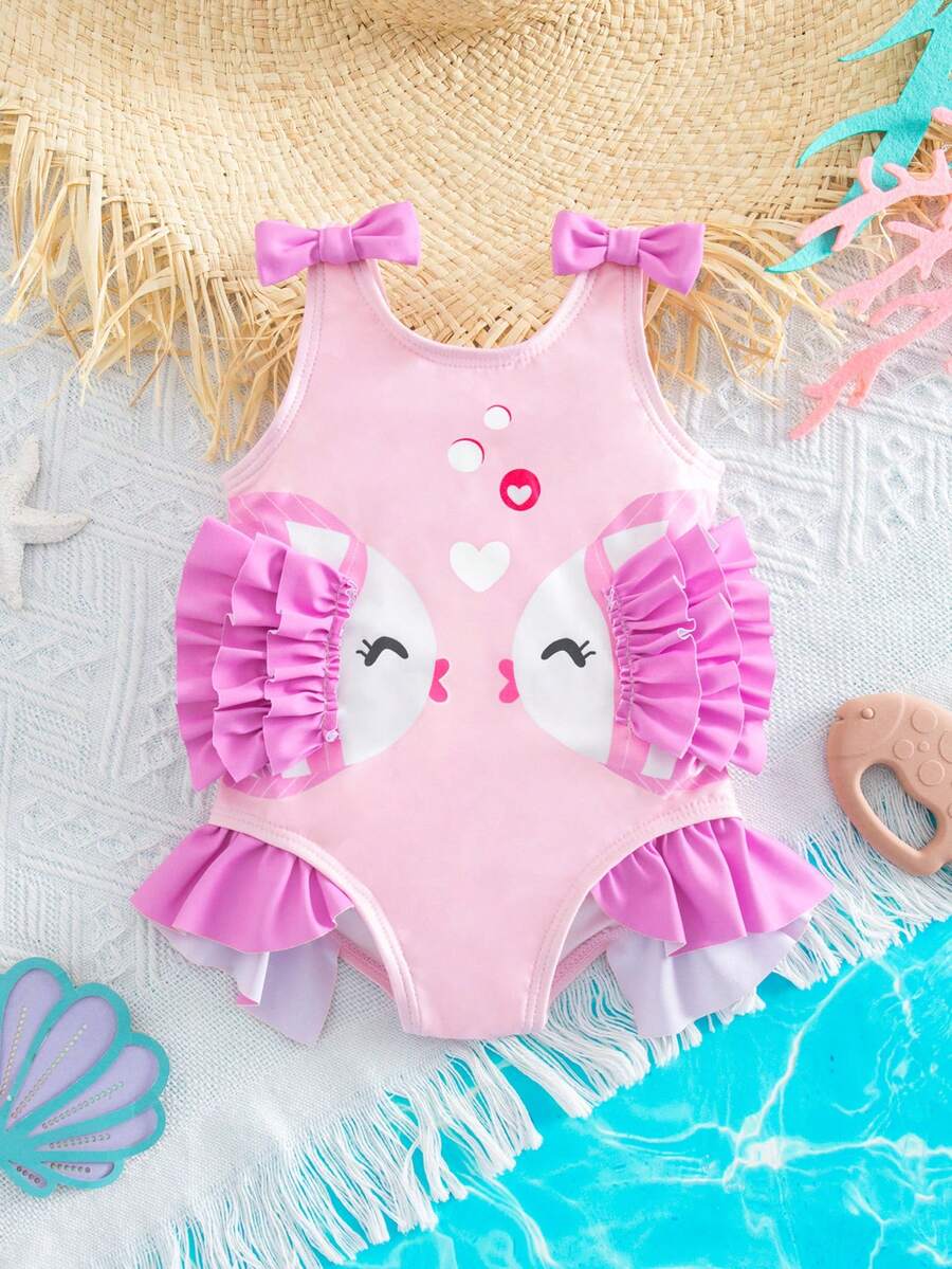 Baby Watermelon Print Ruffle Sleeveless One-Piece Swimsuit for Summer Beach Days