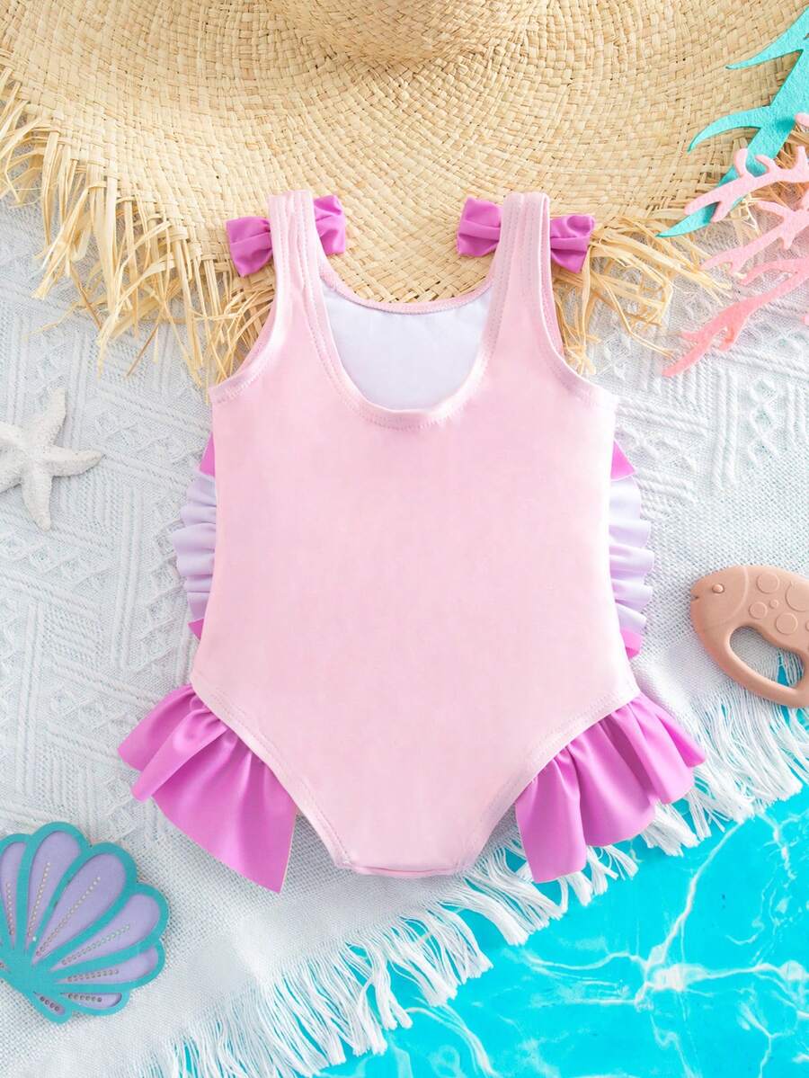 Baby Watermelon Print Ruffle Sleeveless One-Piece Swimsuit for Summer Beach Days
