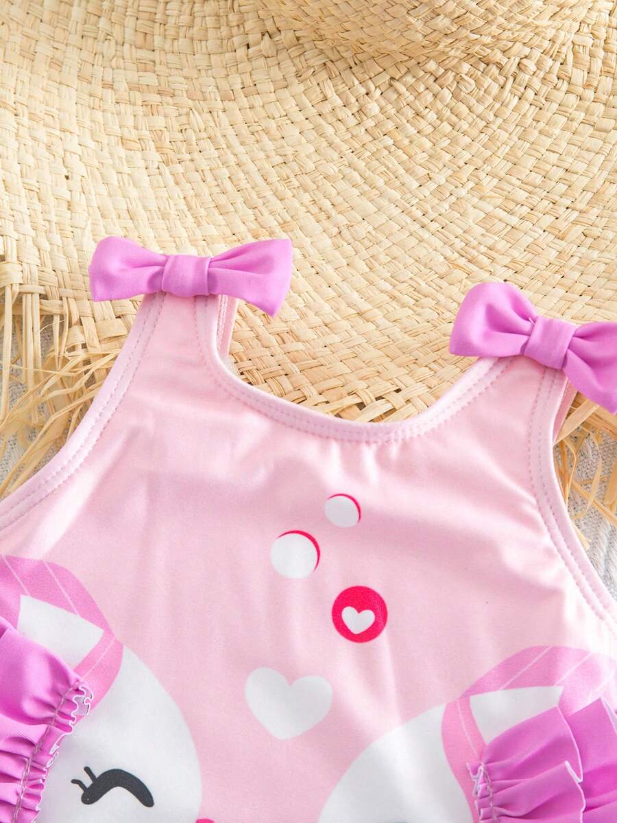 Baby Watermelon Print Ruffle Sleeveless One-Piece Swimsuit for Summer Beach Days