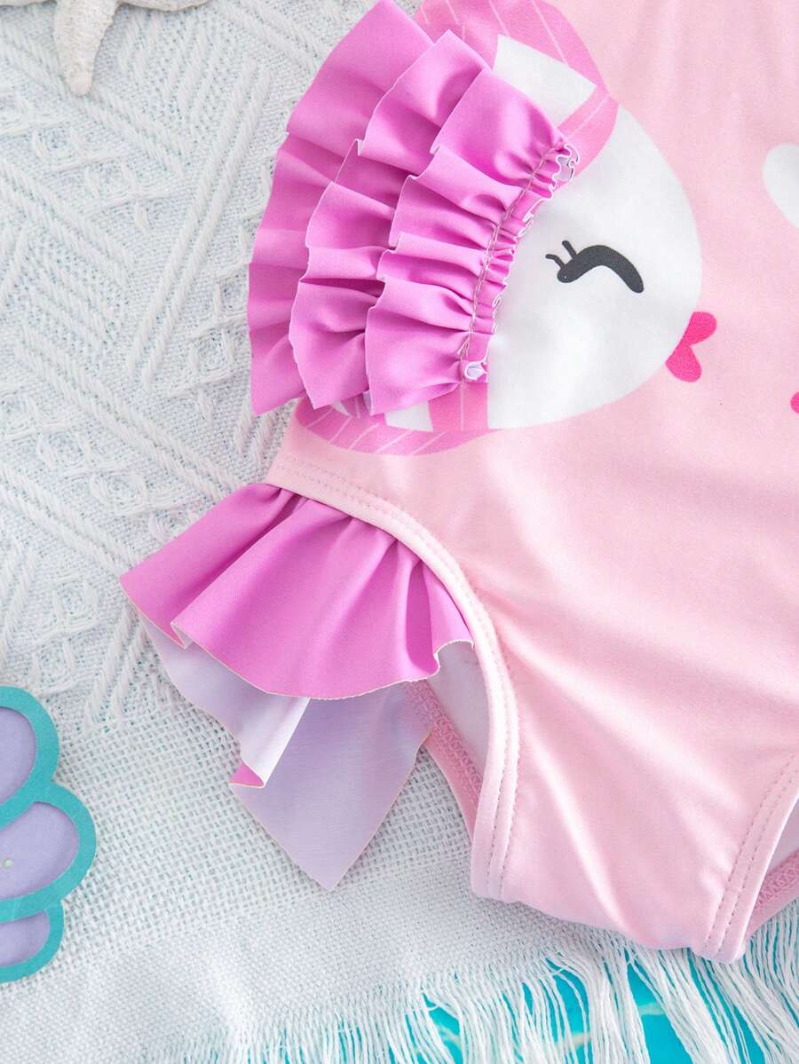 Baby Watermelon Print Ruffle Sleeveless One-Piece Swimsuit for Summer Beach Days