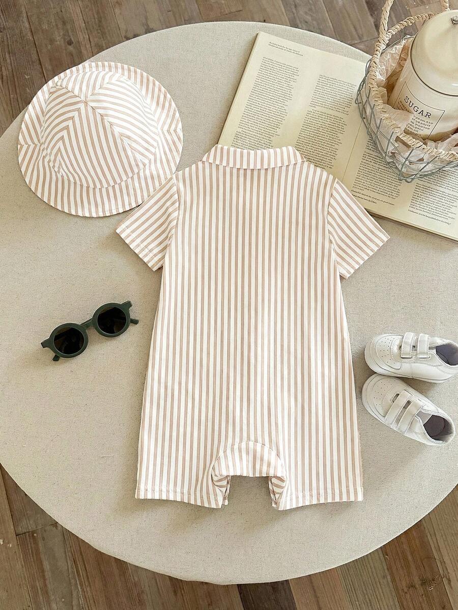 Newborn Baby Boy Girl Horse Print Polo Romper & Sun Hat 2 Piece Outfit Set for Spring Summer