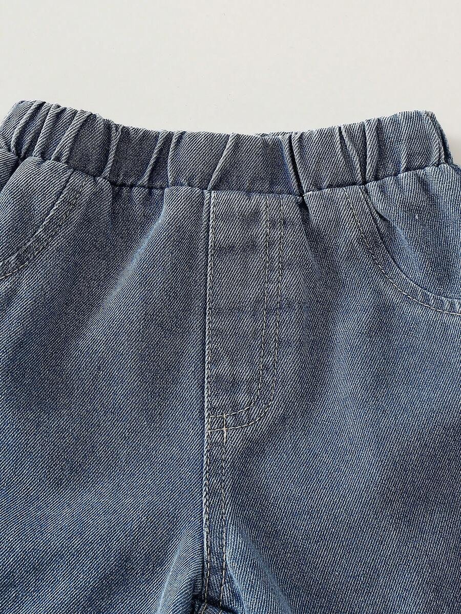 Baby Girl 2pcs Summer Blue Textured Top & Plaid Shorts Outfit