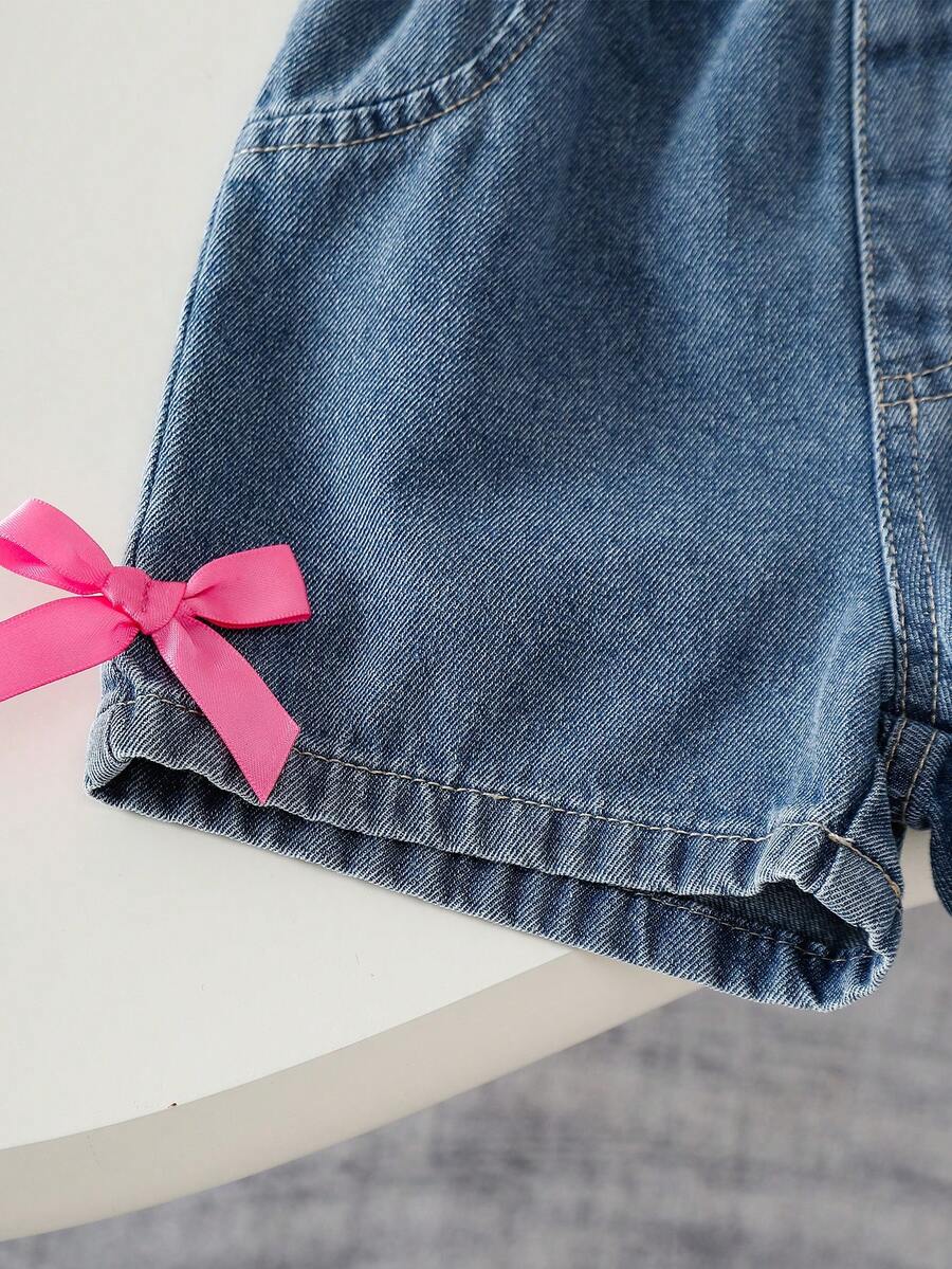 Baby Girl 2pcs Summer Blue Textured Top & Plaid Shorts Outfit