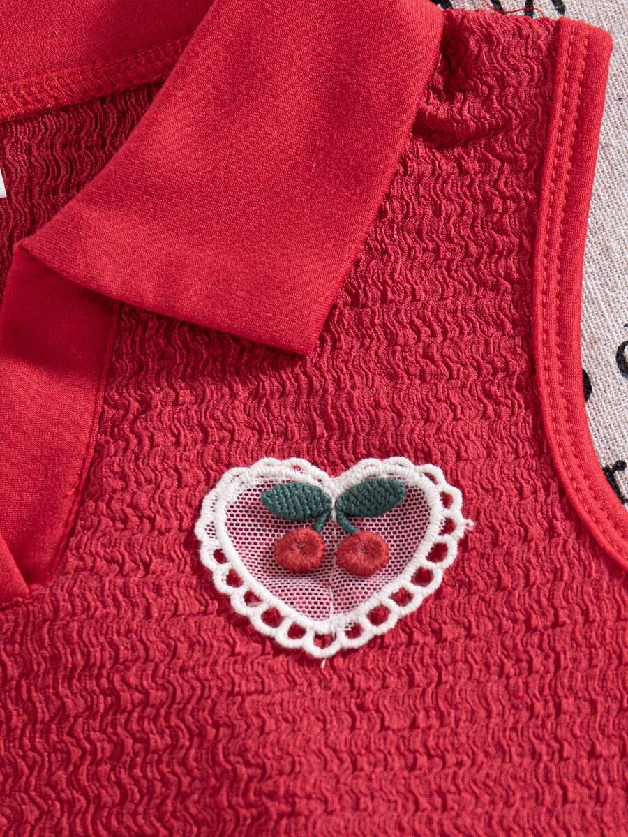Toddler Girls Textured Knit Vest Top And Denim Skort Flower Embroidered Summer Outfit Set